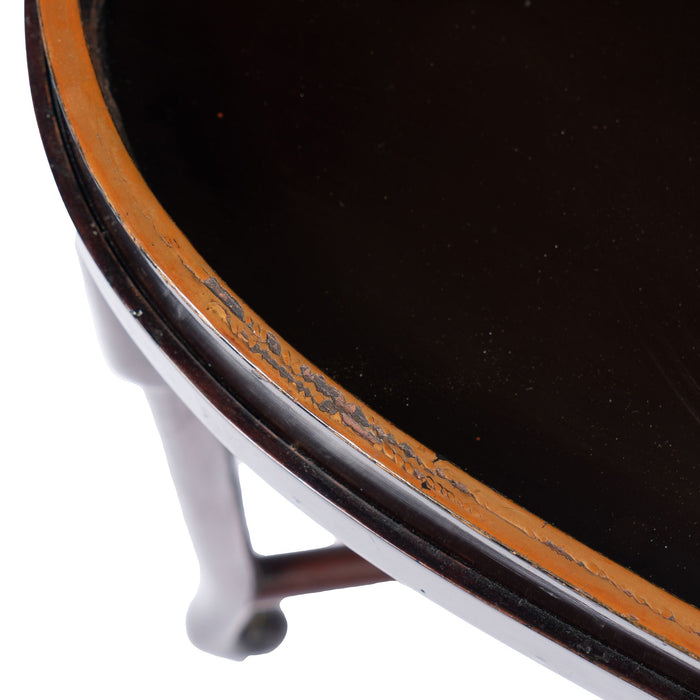 Japanese Maki-e lacquered oval wood tray on stand (1850-1900)