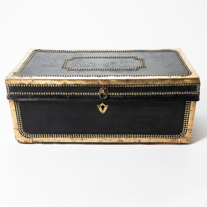 Chinese black leather camphor wood trunk (c. 1830)