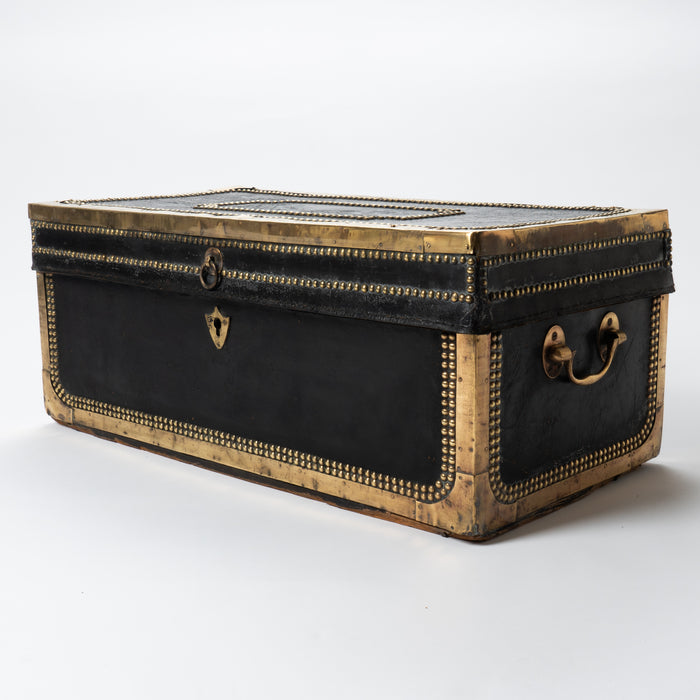 Chinese black leather camphor wood trunk (c. 1830)