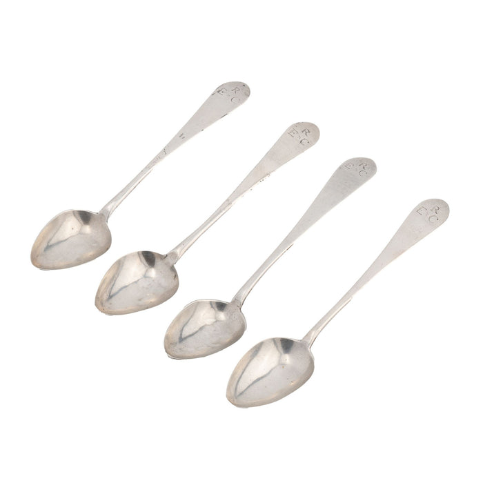 Set four American coin silver bird back tea spoons by Anthony Simmons (1795-1808)