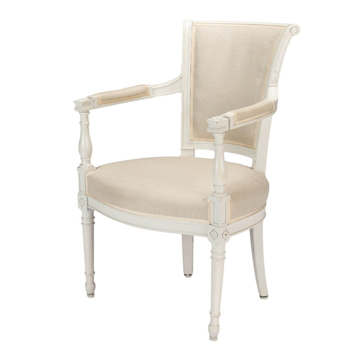 French Academic Revival Louis XVI style painted & upholstered armchair (1910-30)
