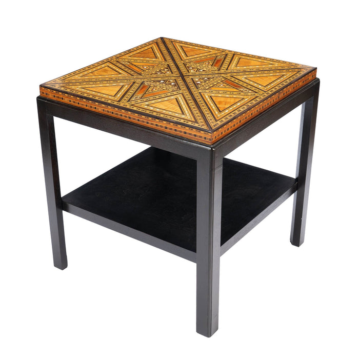 Damascus inlaid table top on custom stand (c. 1900)