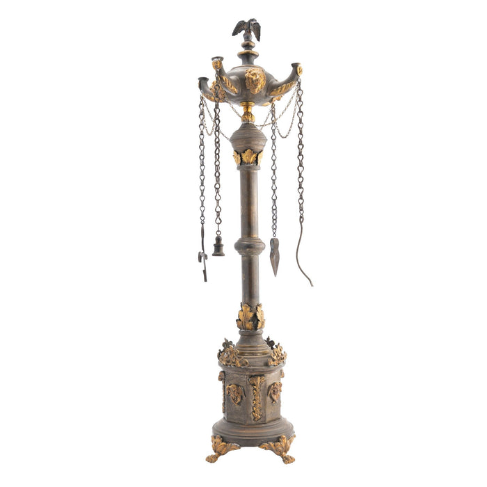 Italian cast brass Lucerne oil lamp with oxidized and gilt embellishments (1800's)
