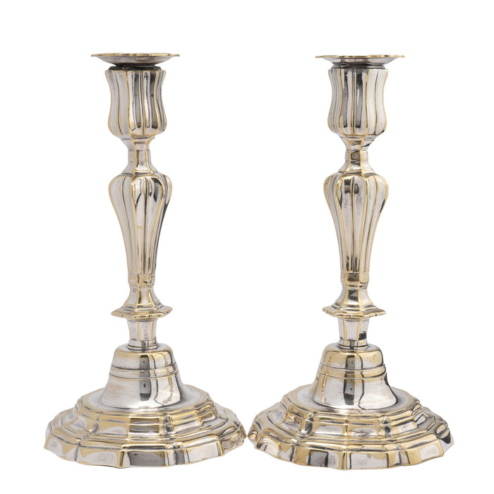 Pair of French silvered brass candlesticks (c. 1720)
