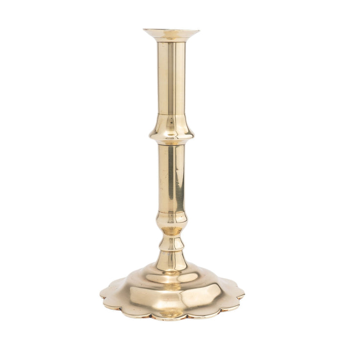 English Georgian cast brass Queen Anne knob shaft candlestick (c. 1760)