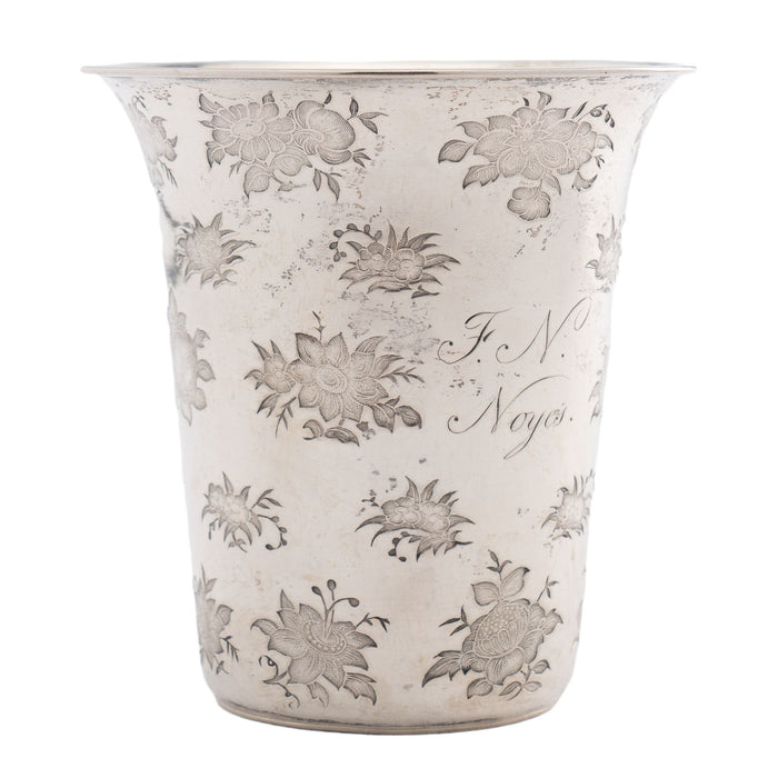 French floral die stamped silver spill vase (c. 1870)