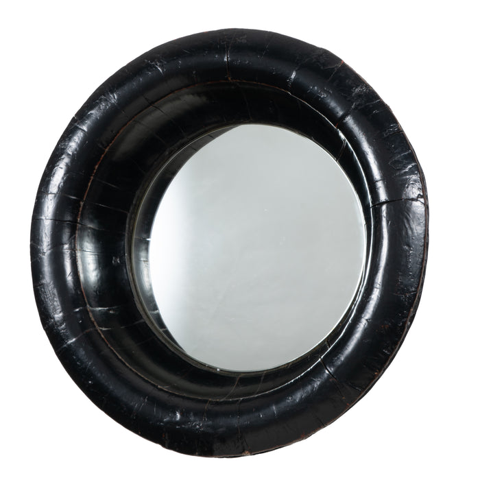 Chinese circular black lacquered basin fitted with mirror (1800's)