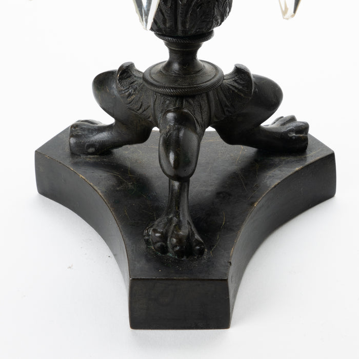 Pair of English cast bronze candlesticks with luster rings (c. 1830-40)