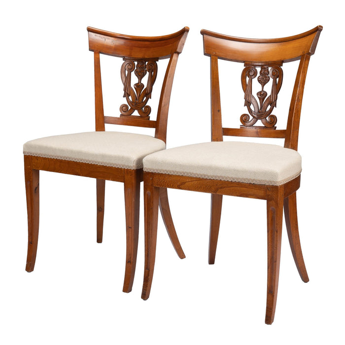 Pair of French Neoclassical upholstered seat side chairs (c. 1795-1810)