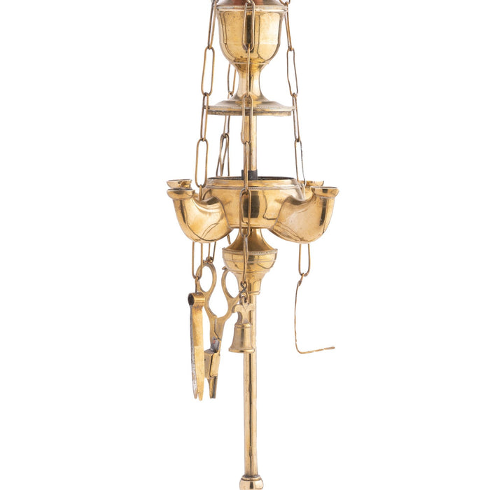 Italian cast brass 4 spout Lucerne oil lamp with wick implements (c. 1790)