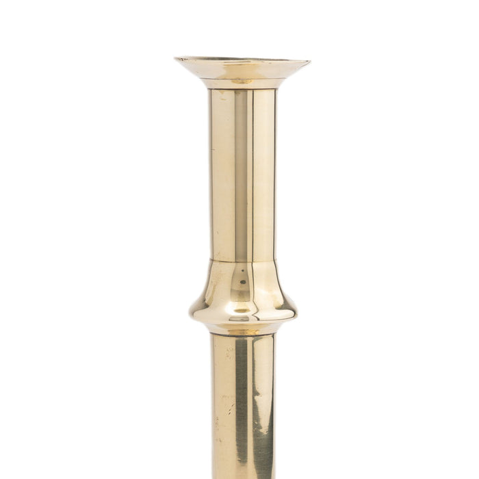English Georgian cast brass Queen Anne knob shaft candlestick (c. 1760)