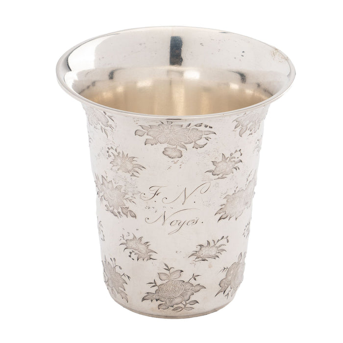 French floral die stamped silver spill vase (c. 1870)