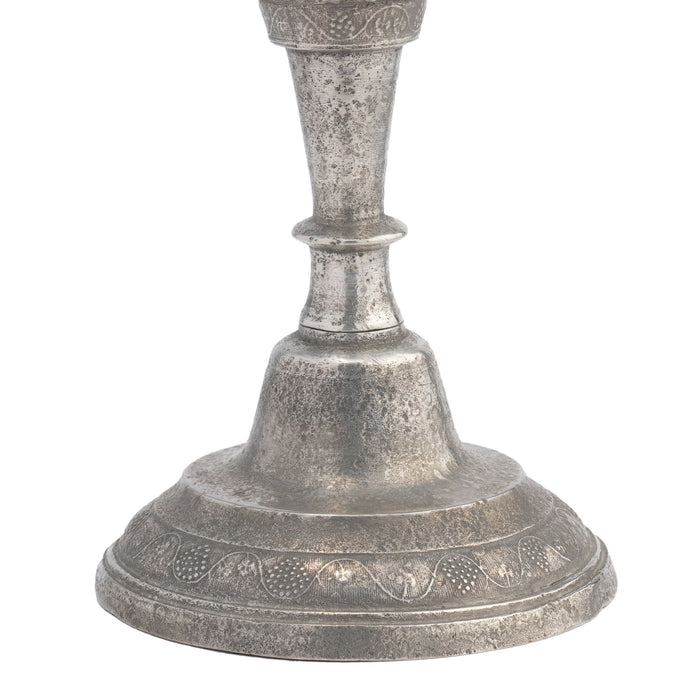 French cast pewter candlestick with grape vine motif (c. 1770)