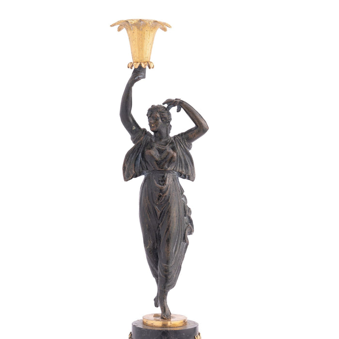 French Empire parcel gilt bronze figural candlestick (c. 1800-10)