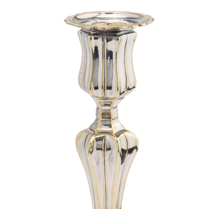 Pair of French silvered brass candlesticks (c. 1720)