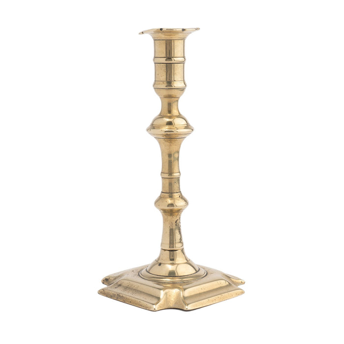 English Queen Anne cast brass baluster shaft candlestick (c. 1740-60)