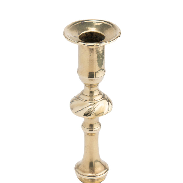English seam cast brass swirl base candlestick (c. 1750)