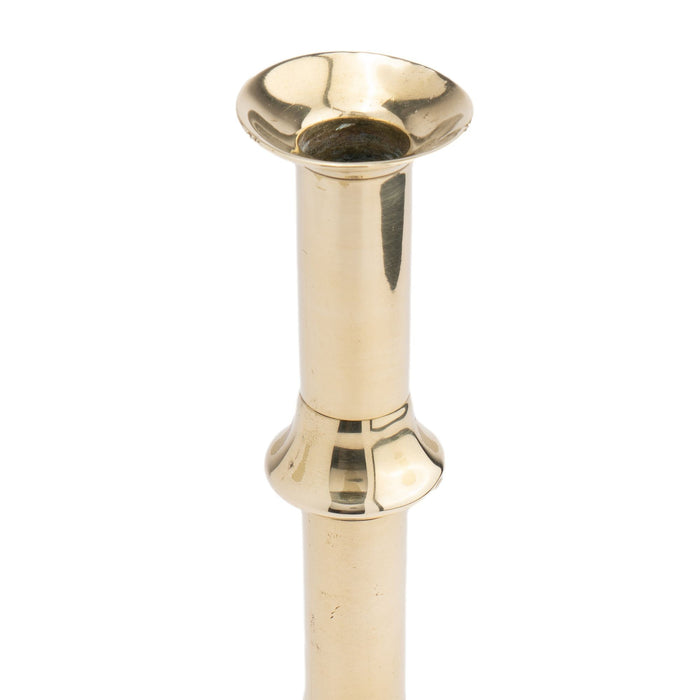 English Georgian cast brass Queen Anne knob shaft candlestick (c. 1760)