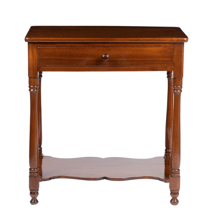 American walnut one drawer stand with stretcher shelf (1810-20)
