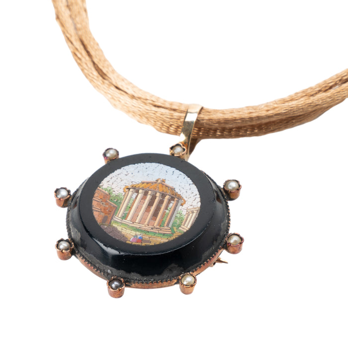 Circular micro mosaic pendant necklace of the Temple of Vesta (c. 1830-40)