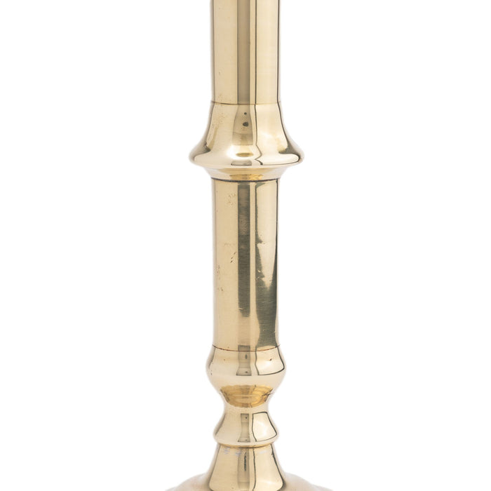 English Georgian cast brass Queen Anne knob shaft candlestick (c. 1760)