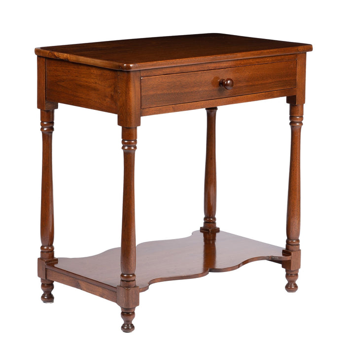 American walnut one drawer stand with stretcher shelf (1810-20)