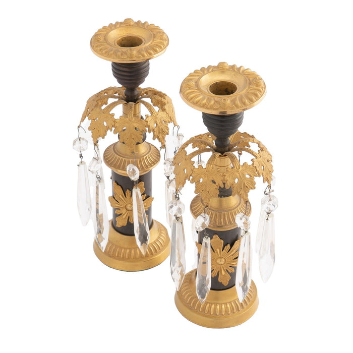 English Regency candlesticks with crystal lusters (c. 1800)