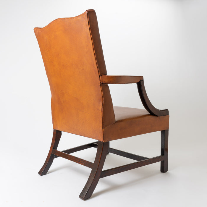 English Georgian mahogany upholstered leather lolling chair (c. 1770)