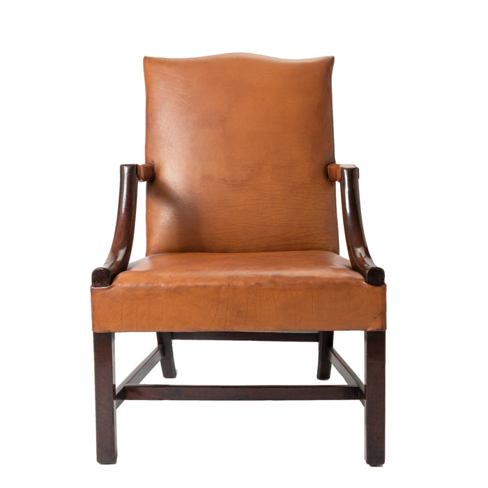 English Georgian mahogany upholstered leather lolling chair (c. 1770)