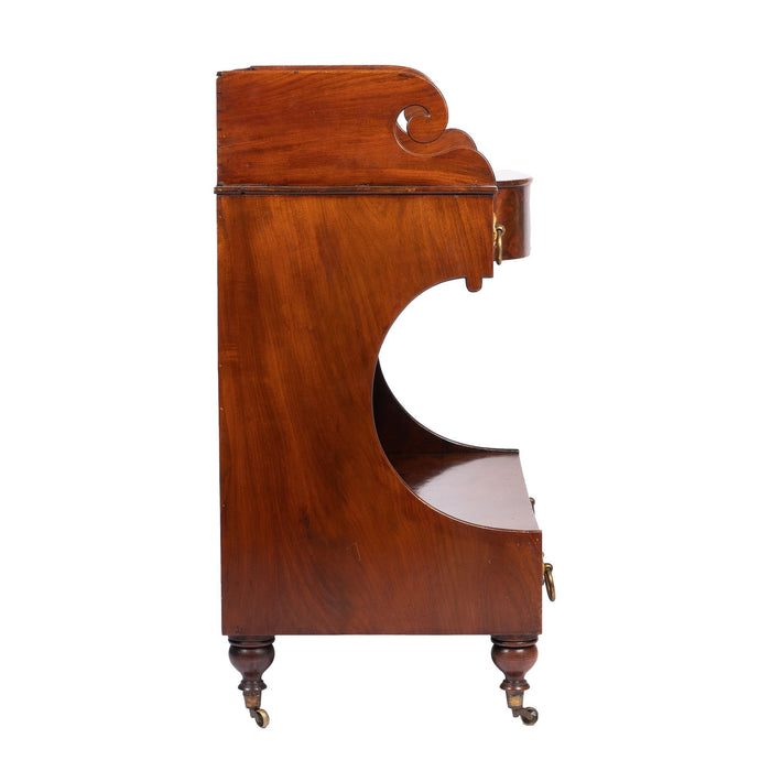 American mahogany demilune dressing stand on brass castors (c. 1830)
