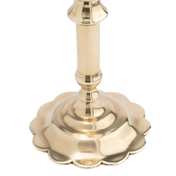 English Georgian cast brass Queen Anne knob shaft candlestick (c. 1760)