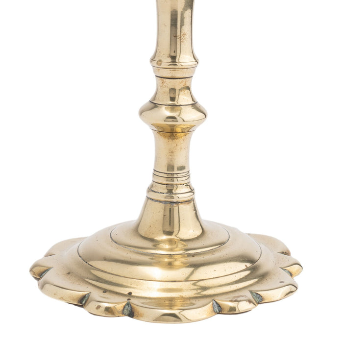 English Queen Anne cast brass candlestick (c. 1770)