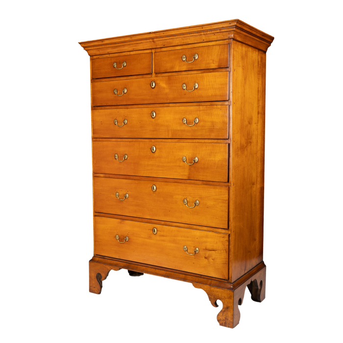 American Chippendale maple tray top tall chest with divided top drawer (c. 1770-80)