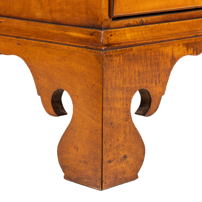 American Chippendale maple tray top tall chest with divided top drawer (c. 1770-80)