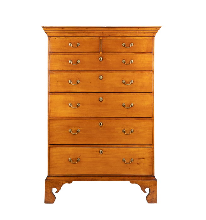 American Chippendale maple tray top tall chest with divided top drawer (c. 1770-80)