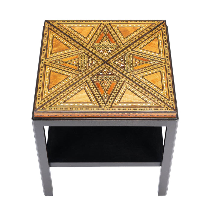 Damascus inlaid table top on custom stand (c. 1900)