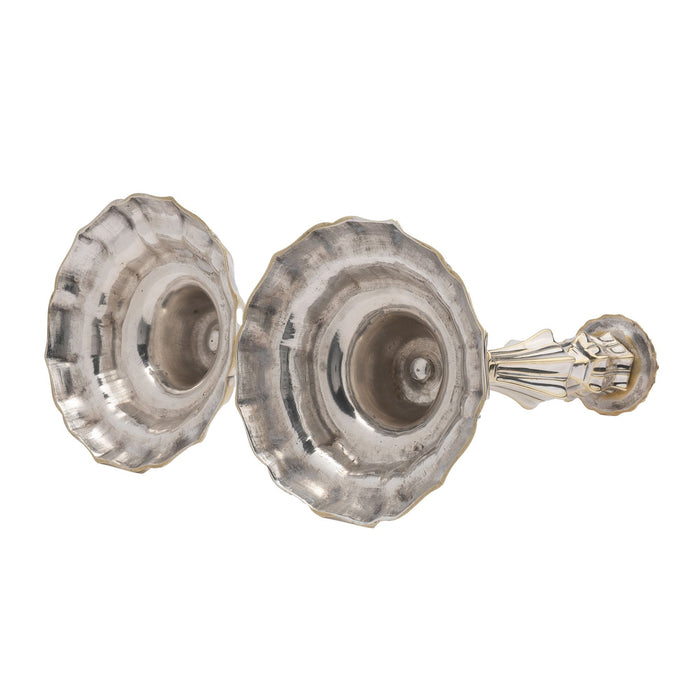Pair of French silvered brass candlesticks (c. 1720)