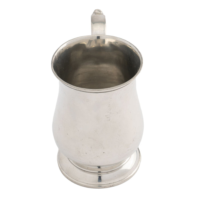 Watts & Harton tulip shaped polished pewter mug with applied scroll handle (c. 1830)