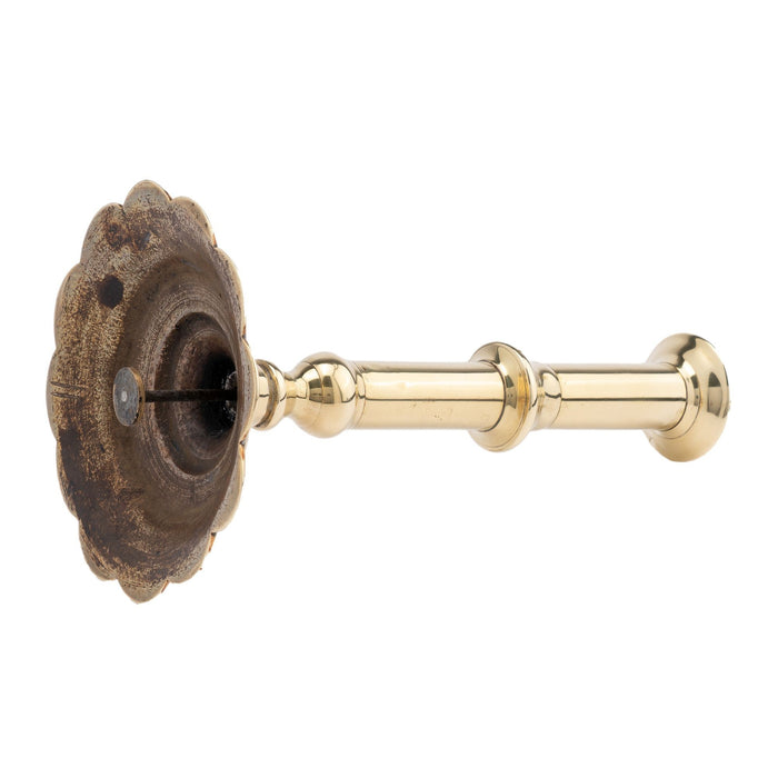 English Georgian cast brass Queen Anne knob shaft candlestick (c. 1760)