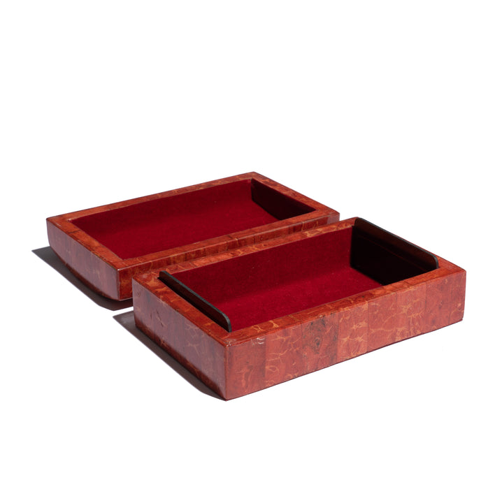 Vintage coral red domed covered box lined in velvet