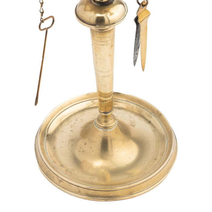 Italian cast brass two burner Lucerne oil lamp with deflector (c. 1800)