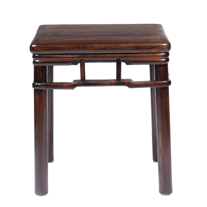 Pair of Chinese Elm stools with hump back rail (c. 1780-1820)