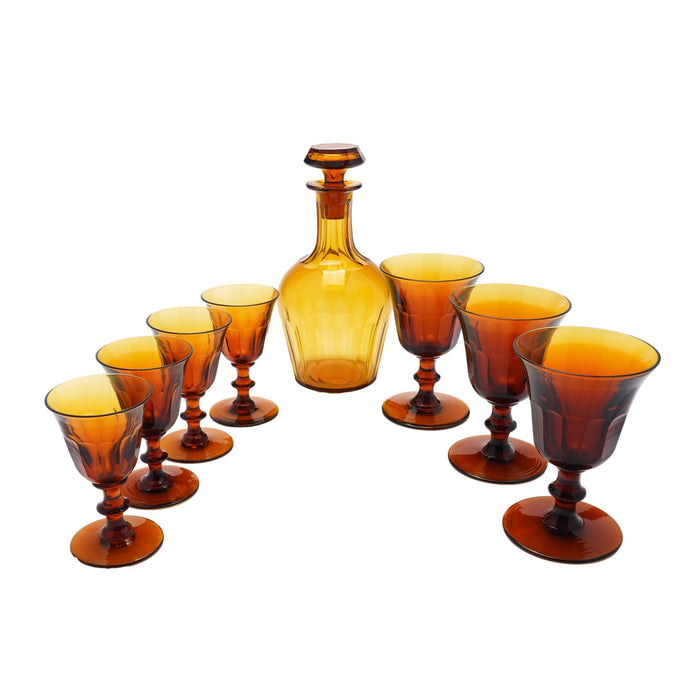 Set of amber glass stemware with decanter attributed to Phineas Dummer (c. 1830)