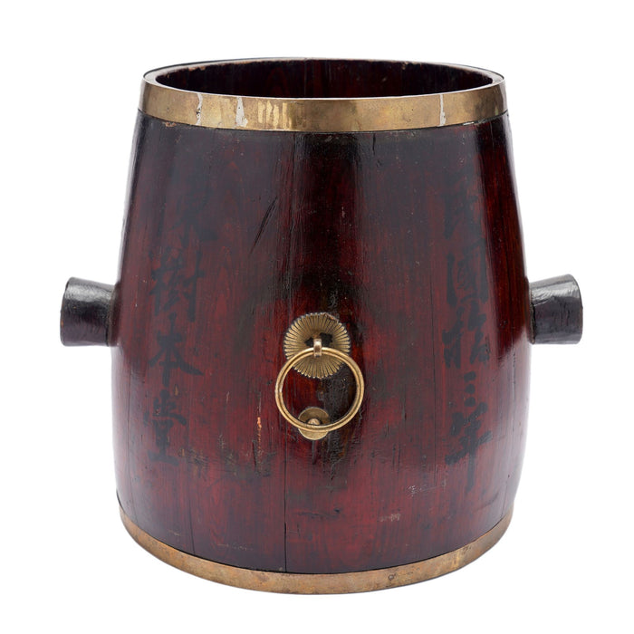 Chinese barrel form brass bound stave constructed grain measure (c. 1915)