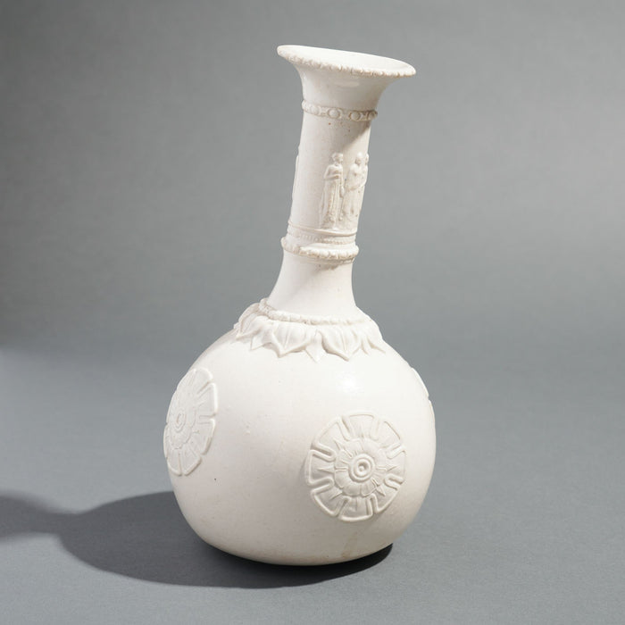 English salt glazed white stoneware water bottle by G.R. Booth & Co (c. 1839-1844)