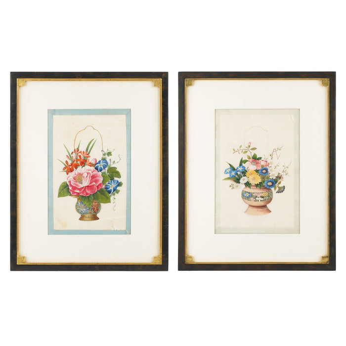 Pair of Chinese botanical paintings attributed to Sunqua (c. 1800-50)