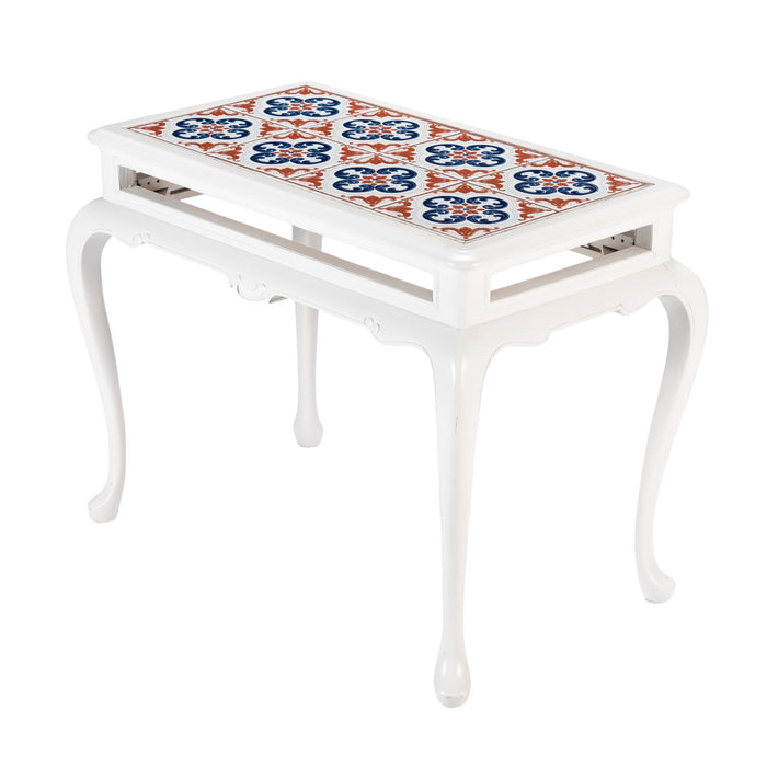 Painted Queen Anne style hardwood tiled coffee table (1950's)