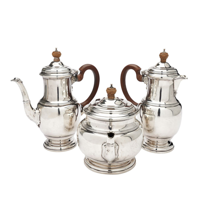 English sterling silver coffee, tea, and hot water pots by Mappin & Webb (1929)