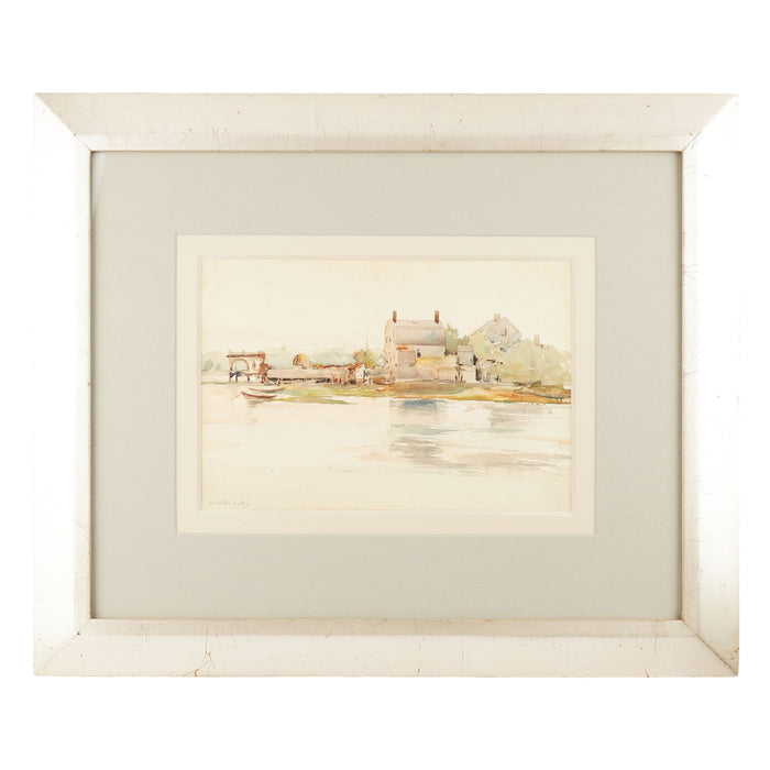 Framed watercolor of a New England coastal scene by Mary Mason Brooks (c. 1910)