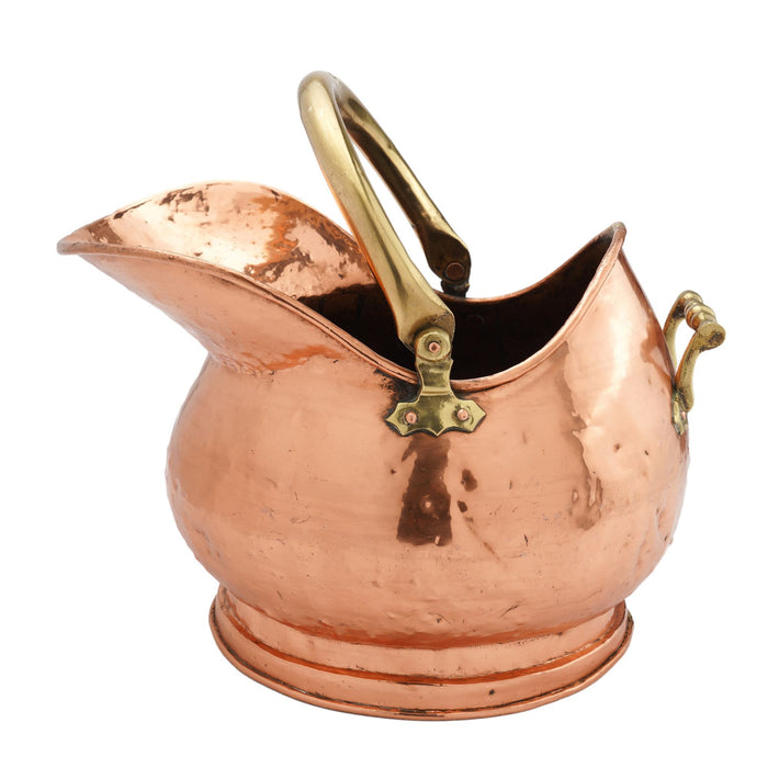 Helmet shaped copper coal hod on a circular footed base (1800's)